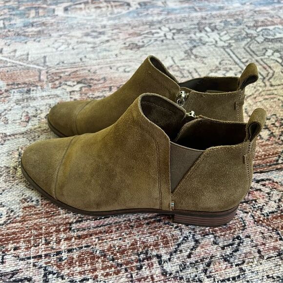 Toms Reese Olive Green Suede Ankle Boots Side Zipper Size 8.5 - Picture 4 of 12